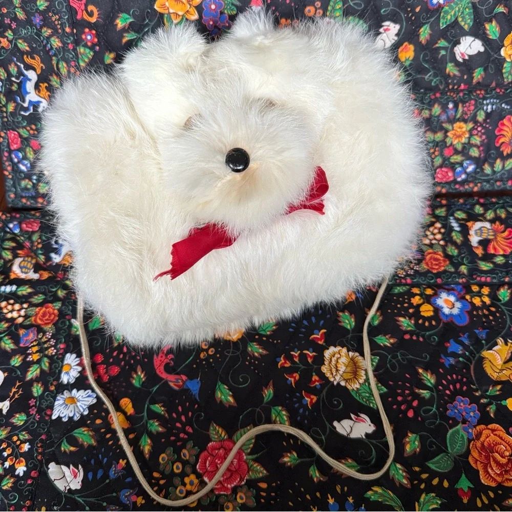 Vintage Rabbit Fur Dog Face Muff 1940s Child’s Children Girls White Warmer